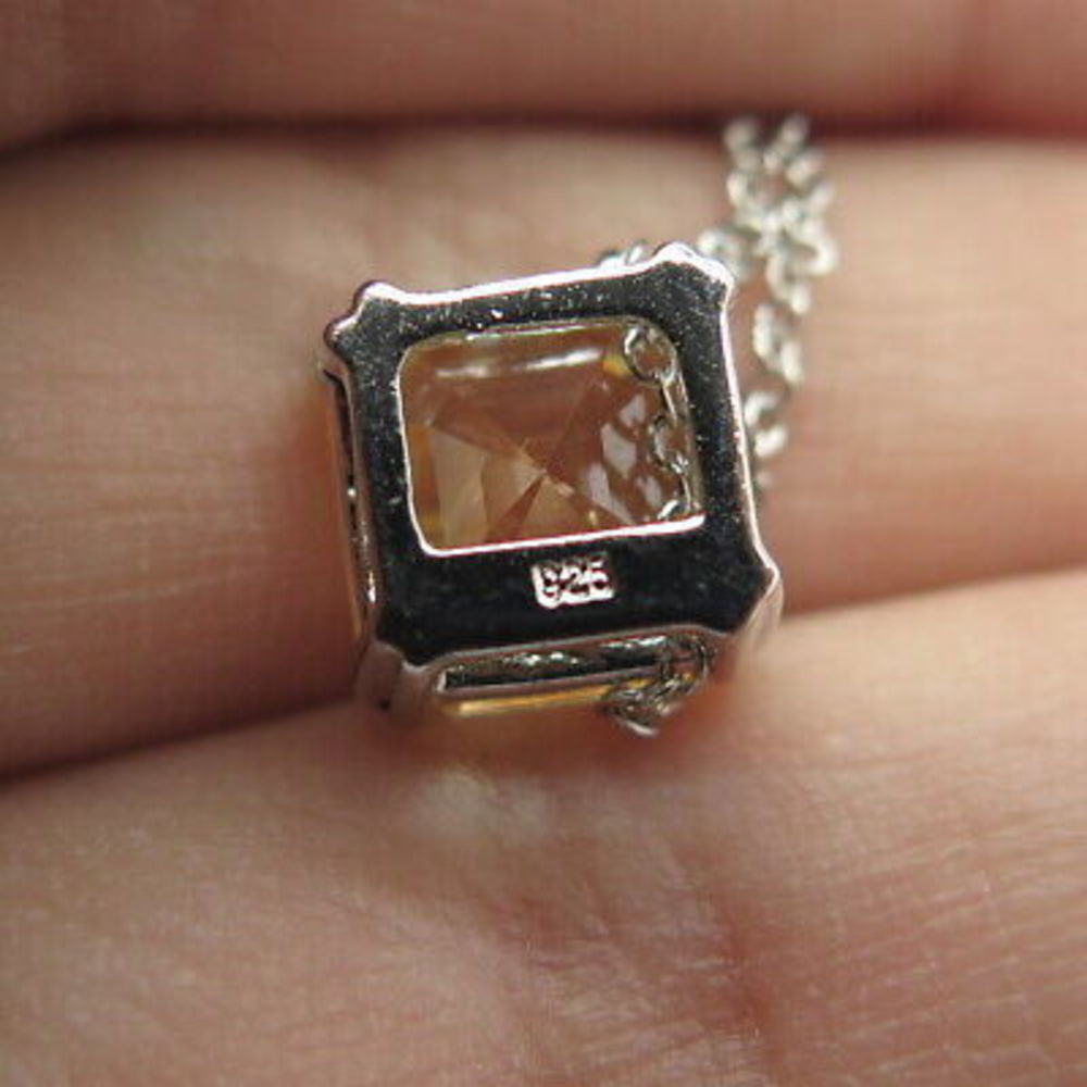 925 Sterling Silver Emerald-Cut Yellow C Z Cable Chain Necklace 18" - Picture 7 of 8